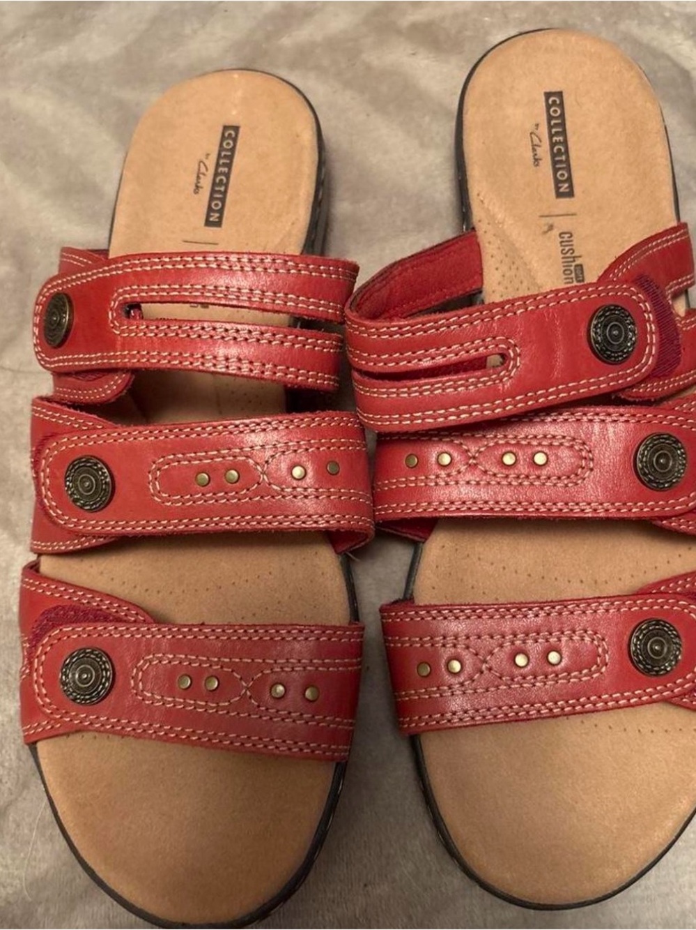Clarks Red Leather Slide Sandals